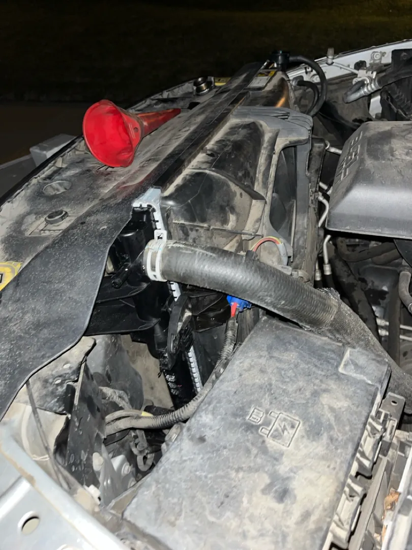 Upper radiator hose and cooling system connections during a radiator replacement - Menifee, CA